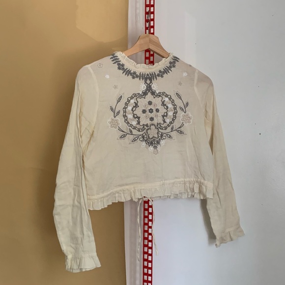 ZARA blouse embroidered top long sleeve - Picture 12 of 14